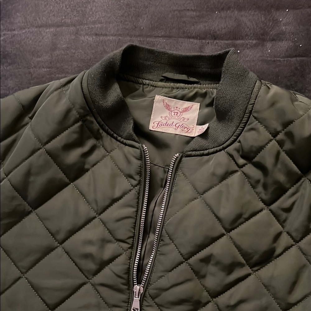 Faded Glory Quilted Bomber Jacket in Olive